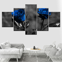 Pintura abstracta de planta de rosas azules, lienzo romántico, arte de pared, decoración del hogar para sala de estar, impresión HD, imagen de póster de flores, 5 piezas 2024 - compra barato