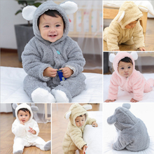 2018 macacão de inverno para bebê menino, roupas quentes e grossas de veludo de desenho de animal coelho meninas, macacão de bebê 2024 - compre barato