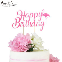 Feliz aniversário flamingo bolo topper decorações de festa de verão rosa flamingo aniversário glitter bolo topper decorações suprimentos 2024 - compre barato