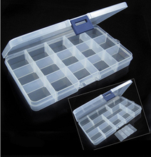 Caja rectangular de plástico transparente para decoración de uñas, recipiente de almacenamiento de 15 rejillas para accesorios de joyería y manualidades 2024 - compra barato