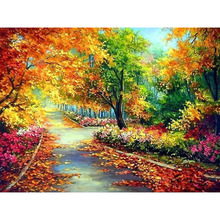 Pintura de diamantes 3D artesanal, bordado de diamantes cuadrados completo, camino de otoño y árboles, punto de cruz, mosaico de diamantes de cristal KBL 2024 - compra barato