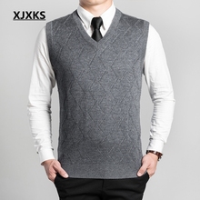 XJXKS New Autumn And Winter Cashmere V-neck Men's Vest Sleeveless Sweater Hedging Men Casual Knit Pullovers Pull Homme 2024 - buy cheap