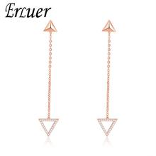 ERLUER-pendientes largos de gota j-corea para mujer y niña, colgante de circón de cristal con forma triangular, aretes colgantes de oro rosa para fiesta 2024 - compra barato