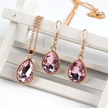 1 set Rose Gold Water drop Pendant Necklace & earrings Fashion Jewelry Pink 2024 - buy cheap