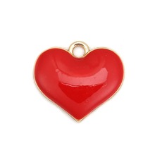 DoreenBeads Zinc Based Alloy Charms Pendant Heart Gold Black Pink Colorful Full Enamel 20mm( 6/8") x 18mm( 6/8"), 10 PCs 2024 - buy cheap