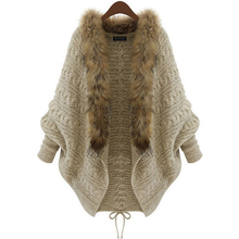 Europe American Sweater Women New Fall Winter Large Size women's Bat Sleeve Knit Cardigan Coat Fur Collar Loose Vestidos LXJ313 2024 - buy cheap
