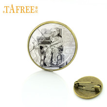 TAFREE Vintage Stephen Hawking Brooch Black And White Portrait Pins Round Glass Men Women Fashion Cabochon Jewelry SH02 2024 - buy cheap