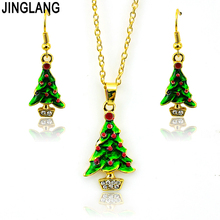 Christmas Decoration Jewelry Sets White Rhinestone Gold Color Christmas Tree Earrings Necklace Set For Women Girls Jewelry Gits 2024 - buy cheap