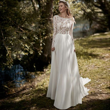 Long Sleeves Boho Wedding Dress 2019 Robe de mariee Vintage Lace Chiffon Skirt New Bridal Dress Beach Wedding Gowns Sweep Train 2024 - buy cheap
