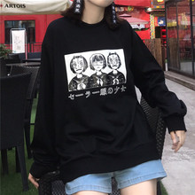 Poleron-Sudadera con capucha para Mujer, moda coreana Ulzzang Harajuku, sudaderas con estampado de dibujos animados, Tops para Mujer y Niña 2021 2024 - compra barato