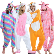 Pijama feminino unicórnio kigurumi, pijama adulto de flanela para meninas 2024 - compre barato