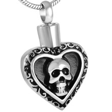 IJD8541  Skull Heads Heart Urn Pendant Men Charm, Wholesale Stainelss Steel Ashes Memorial Jewelry Cremation Pendant 2024 - buy cheap