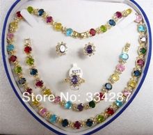 women's gift 18GP multicolor zircon Necklace Bracelet Earring Ring+Box 2024 - buy cheap
