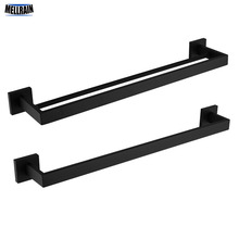 Bathroom Black Wall Mounted Towel Rack Stainless Steel Bars Simple Square Design Towel Holder 2024 - buy cheap