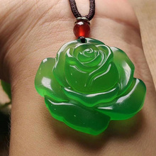 Pingente de joia calcedônia bonita, artesanato natural jade medulação, esculpido em forma de rosa, colar da sorte de presção da felicidade para meninas amantes 2024 - compre barato