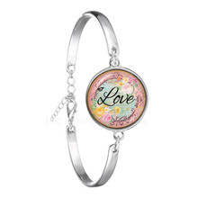 LOVE Artistic Font Bracelet Trendy Jewelry Bible Verses Quote 18mm Glass Cabochon Silver Plated Chain Bangle Handmade Gift 2024 - buy cheap