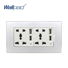 Panel de pared acrílico con doble USB y 5 pines, enchufe de pared MF de lujo, toma de corriente de pared, 146x86mm 2024 - compra barato