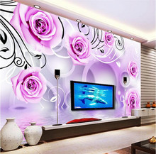 Настенные 3d обои на заказ, фиолетовые цветы, 3D бумажные обои для дивана, гостиной, спальни, фона для телевизора, домашний декор 2024 - купить недорого