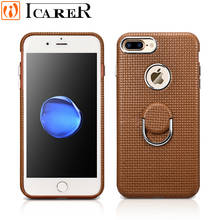 for iPhone 7 8 Plus Case With Finger Ring Mobile Phone Case for iPhone8 8plus 7plus Case Weave Genuine Leather Single Back Cover 2024 - buy cheap