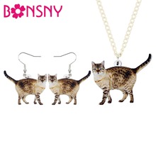 Bonsny Acrylic Elegant Cat Kitten Earrings Necklace Chain Collar Fashion Animal Jewelry Sets For Women Girl Gift Cheap Accessory 2024 - buy cheap