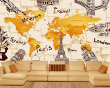 Beibehang-papel tapiz personalizado, mural de mapa del mundo con arquitectura 3D creativa, Fondo de TV, imagen de pared para sala de estar y dormitorio, papel tapiz 3d 2024 - compra barato