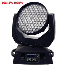 Luz de led com cabeça móvel com zoom, 108x3w, rgbw, dmx512, cabeça móvel, efeito de feixe de luz, luz led, cabeça móvel de lavagem 2024 - compre barato