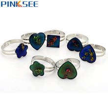 Wholesale 10pcs Heart Shape Change color mood rings adjustable women rings Mix Lot Square Shape jewelry Free Shipping 2024 - buy cheap
