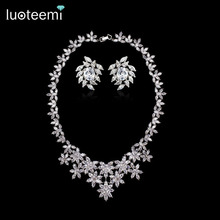 LUOTEEMI Women's Luxury Necklace Top Grade AAA CZ Stone Bridal Flower Jewelry Necklace Earrings Sets Wedding Accessories 2024 - buy cheap