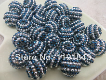 Kwoi vita Navy Blue with Silver Strips Rhinestone  Beads 20MM  100pcs Resin Rhinstone Ball  Beads for Chunky  Jewelry Making 2024 - buy cheap