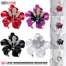 Lovely Rose Brooches for Women Accessories Rhododendron Enamel Pin Badge Flower Rhinestone Brooch Pins Metal Men Fashion Jewelry 2024 - buy cheap