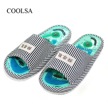 COOLSA New Arrival Men's Blue Stripe Essential Health Care Taichi Acupuncture Foot Massage Slippers with Magnet  Indoor Shoes 2024 - buy cheap