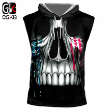 Ogko 2018 colete com chapéu impresso, dentes de caveira 3d, regata com capuz feminino/masculino, musculação, fitness, sem mangas 7xg 2024 - compre barato