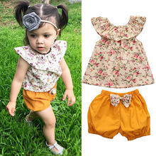 Baby Girl Clothes 2021 Summer New Children's Floral Lotus Leaf Sleeveless Shirt + Solid Color Shorts 0-2 Years Old Baby Clothes 2024 - buy cheap