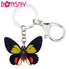 Bonsny Acrylic Cartoon Butterfly Key Chains Keychain Rings Novelty Insect Jewelry For Women Girls Handbag Purse Car Charms Gift 2024 - buy cheap