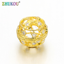 9*8mm Brass Inlay Cubic Zirconia Round Ball Spacer Beads DIY Jewelry Bracelet Necklace Making, Hole: 2mm, Model: VZ90 2024 - buy cheap