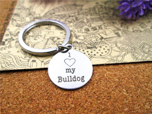 3pcs/lot 28mm stainless steel keyring with 20mm  stainless steel circle  "I love my Bulldog"   charms keyring 2024 - buy cheap