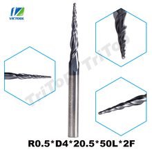 5pcs/Lot R0.5*D4*20.5*50L*2F HRC55 Long Flute Tungsten Carbide Coated Tapered Ball Nose End Mill Cone Type CNC Milling Cutter 2024 - buy cheap