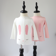 Приталенные топы для девочек, весна 2019, Детская тонкая приталенная рубашка с рисунком кролика, футболка с длинными рукавами для девочек, повседневные топы 2024 - купить недорого