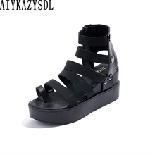 Aiykazysdl mulher roma gladiador sandálias ankle bootie verão plataforma cunha sapatos strappy elástico elástico faixa de salto alto 2024 - compre barato