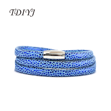 TDIYJ High Quality Blue Sequined Story Leather Warp Bracelet Jewelry Charm Bracelets Mixed Three Layers with Magnetic Clasp 6Pcs 2024 - buy cheap