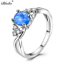 Blaike charming azul/branco/roxo fogo opala oval anéis de pedra para mulher prata cor birthstone anel infinity bandas 2024 - compre barato