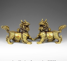 China Pure Bronze Fengshui Yuanbao Dragão Kirin kylin Unicórnio Lin Chi Estátua Par 2024 - compre barato