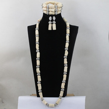 Conjunto de joyería de plata de zirconia, collar de Coral africano, pulsera y pendientes, cuentas de Coral blanco, envío gratis, CNR640 2024 - compra barato