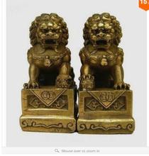 Coleta de cobre antigo elaborado artesanato antigo bronze um par de china folk fengshui foo fu cão guardion porta estátua do leão escultura 2024 - compre barato