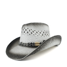 Sombrero de paja de tejido hecho a mano para Hombre y mujer, Sombrero de Cowboy del Oeste, Sombrero para el sol de Jazz, talla 56-58CM 2024 - compra barato