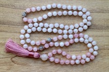 108 Mala Bead Necklaces Whitejade RoseQuartz Necklace Spiritual Jewelry Tassel Necklace Pink Hand Knotted Yoga Prayer Necklace 2024 - buy cheap