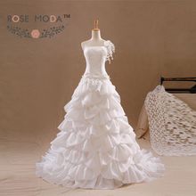 One Shoulder A Line Wedding Dress Pearl Beaded Flowers Lace Corset Vestidos de Noiva Real Photos 2024 - buy cheap