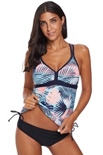 Bañadores de talla grande para mujer, traje de baño de dos piezas con estampado de hojas, Tankini con pantalones cortos, traje de baño acolchado con realce, ropa de playa 2024 - compra barato