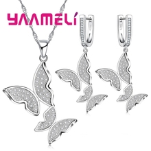 Nueva moda-Conjunto de mariposas para niña, conjunto de joyería de plata de ley 925, collar de cristal, colgante, pendientes de gota 2024 - compra barato
