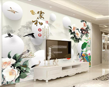 Beibehang-papel tapiz personalizado 3d, pintura de tinta china, flor, figura de pájaro, Fondo de TV, decoración de dormitorio, sala de estar, papel tapiz 3d 2024 - compra barato